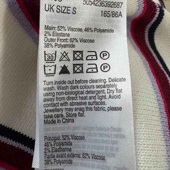 Karen Millen Cream Multi Stripe Crewneck Tie Front Stretch Top - Picture 5 of 7